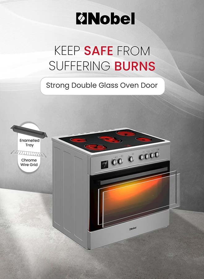 نوبل 90x60 موقد كهربائي مع 5 سيراميك أسود، إطار إنوكس، مؤقت رقمي، فرن توربو ماكسي، باب زجاج مزدوج، صنع في تركيا – NGC90VC (ضمان سنة واحدة) - Image 4