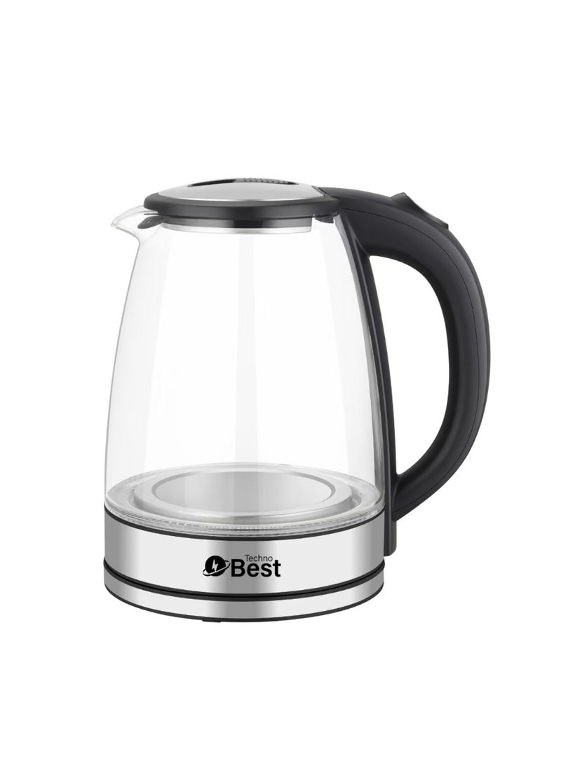 Techno Best Electric Glass Kettle 1.8L 1500W BGK-005 1.8 L 1500 W BGK-005 Black - Image 2