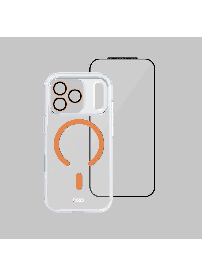 ArmorPro D3O 3-in-1 Combo with Capture Button (HD Anti-Reflective Screen Protector & DoubleAR Camera Lens & D3O Clear Case with Orange MagSafe) for iPhone 17 Pro – Complete protection and premium design - Clear - Image 2