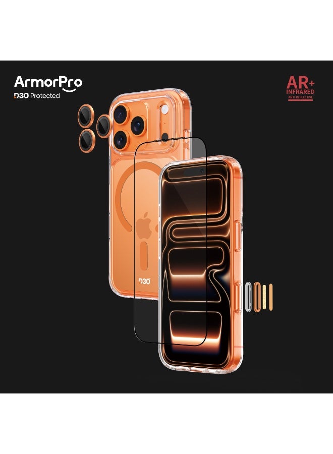 ArmorPro D3O 3-in-1 Combo with Capture Button (HD Anti-Reflective Screen Protector & DoubleAR Camera Lens & D3O Clear Case with Orange MagSafe) for iPhone 17 Pro Max – Elegant all-in-one protection combo - Clear - Image 1