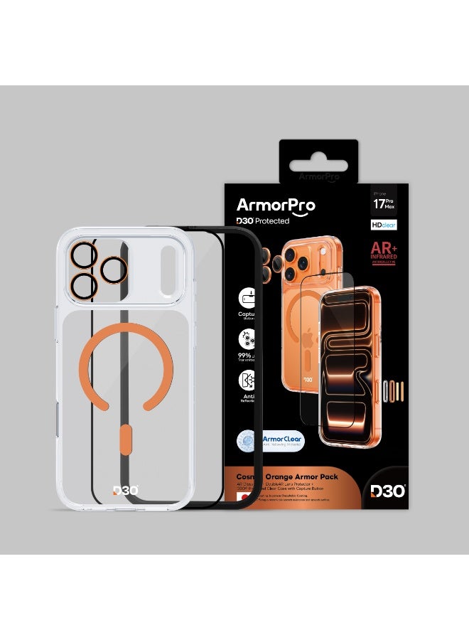 ArmorPro D3O 3-in-1 Combo with Capture Button (HD Anti-Reflective Screen Protector & DoubleAR Camera Lens & D3O Clear Case with Orange MagSafe) for iPhone 17 Pro Max – Elegant all-in-one protection combo - Clear - Image 4