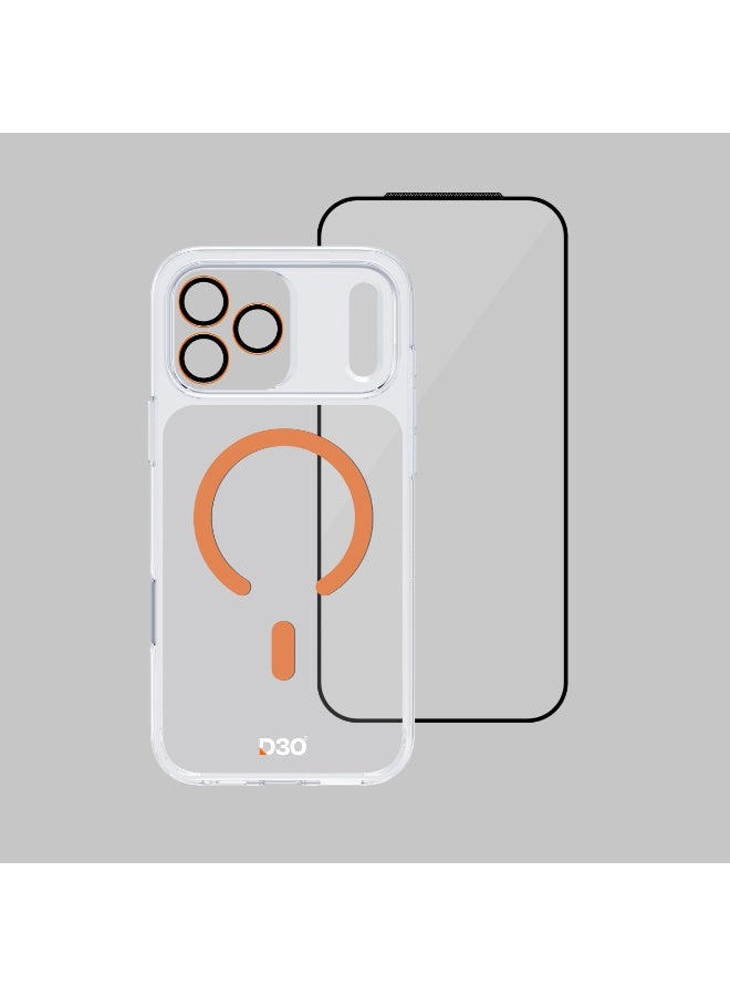 ArmorPro D3O 3-in-1 Combo with Capture Button (HD Anti-Reflective Screen Protector & DoubleAR Camera Lens & D3O Clear Case with Orange MagSafe) for iPhone 17 Pro Max – Elegant all-in-one protection combo - Clear - Image 2