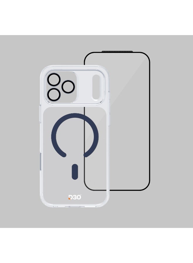 ارمور برو مجموعة D3O 3 في 1 مع زر الالتقاط (حامي شاشة HD مضاد للانعكاس وعدسة كاميرا DoubleAR وحافظة D3O شفافة مع MagSafe أزرق داكن) لجهاز iPhone 17 Pro Max - حماية متكاملة بتصميم فاخر - Image 4