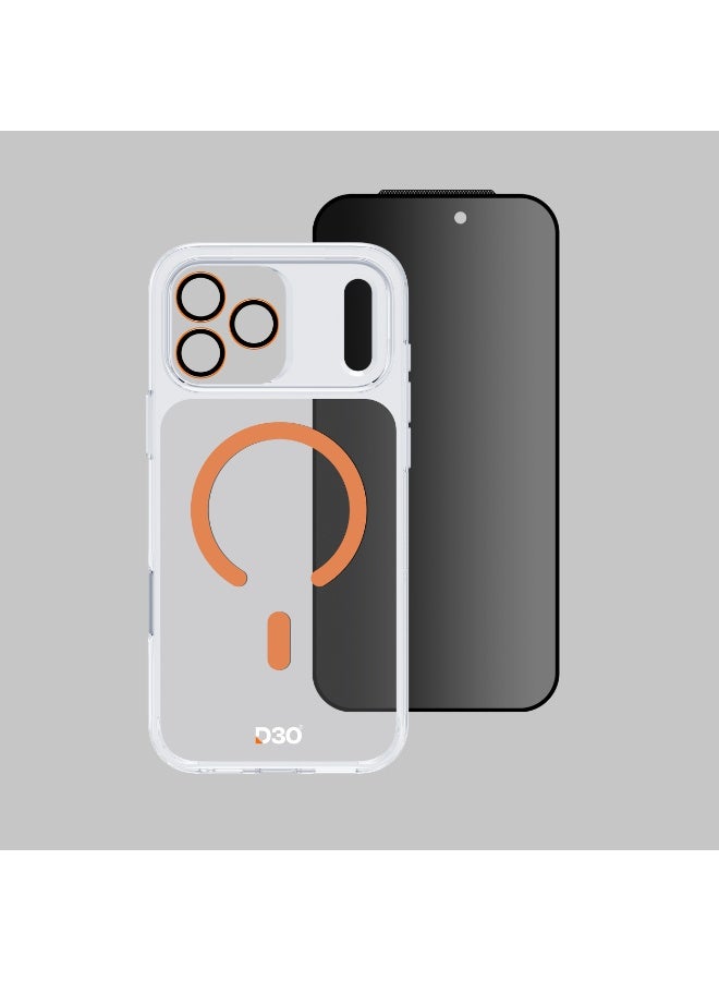 ArmorPro D3O 3-in-1 Combo with Capture Button (Privacy Anti-Reflective Screen Protector & DoubleAR Camera Lens & D3O Clear Case with Orange MagSafe) for iPhone 17 Pro Max – Full protection with privacy and camera safety - Clear - Image 3
