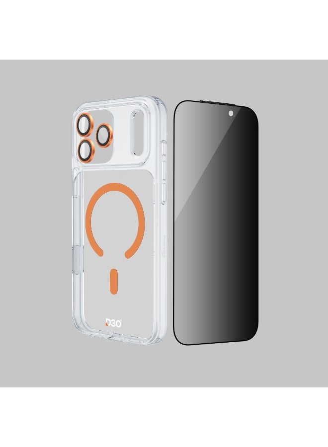 ArmorPro D3O 3-in-1 Combo with Capture Button (Privacy Anti-Reflective Screen Protector & DoubleAR Camera Lens & D3O Clear Case with Orange MagSafe) for iPhone 17 Pro Max – Full protection with privacy and camera safety - Clear - Image 4