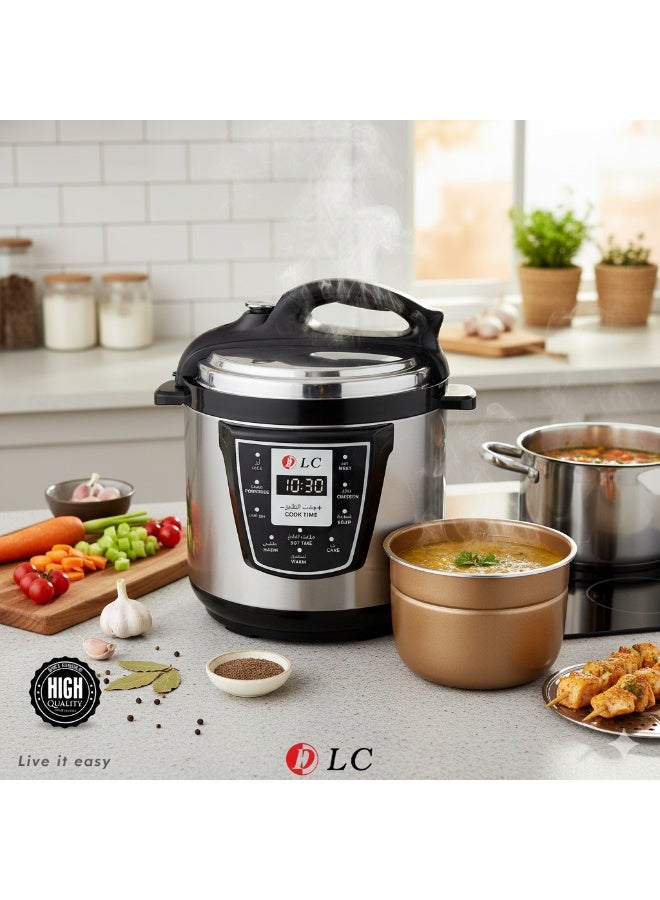 دي إل سي  Electric Pressure Cooker, 6 Litre Capacity, 1000W, With Mandi Grill, Digital Multi-Function – 6 L 1000 W DLC-25606 Silver & Black - Image 1