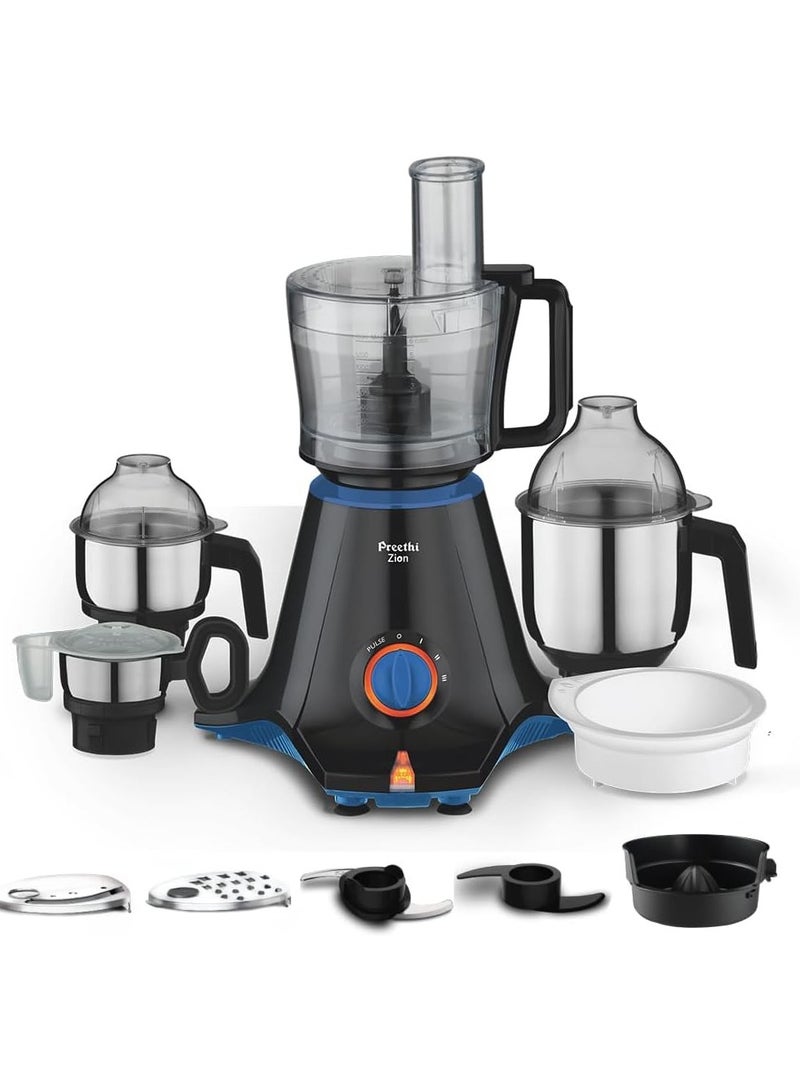 Preethi Zion Mixer Grinder for Kitchen - 4 Jars Mixie (3 Stainless Steel Jars+1 Master Chef Plus Food processor Jar), Flexi lids, Vega W5 motor 2.1 L 750 W MG227 black - Image 1