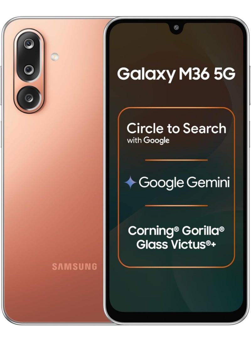 Samsung Galaxy M36 5G (Orange) | 6GB+128GB | 7.7mm Slim | Gorilla Glass Victus+ | Circle to Search | Google Gemini | 50MP OIS AI Camera | Nightography | Indian Version Unlocked Worldwide - Image 1