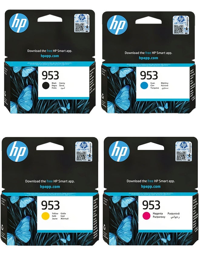 HP 953 Full set Original Ink Cartridges for HP OfficeJet Pro 8700 Printer Series - Black, Cyan, Yellow, Magenta - Image 1