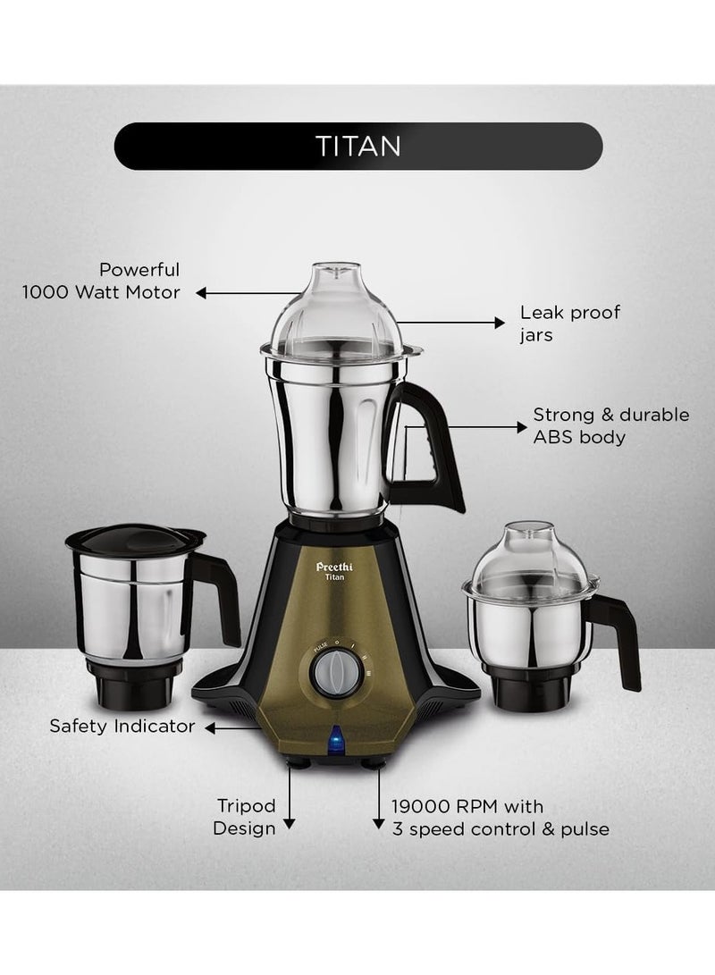 Preethi Titan Mixer Grinder for Kitchen | 3 Jars Mixie 1000 W MG283 Black - Image 3