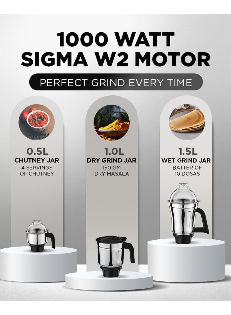 Preethi Titan Mixer Grinder for Kitchen | 3 Jars Mixie 1000 W MG283 Black - Image 4