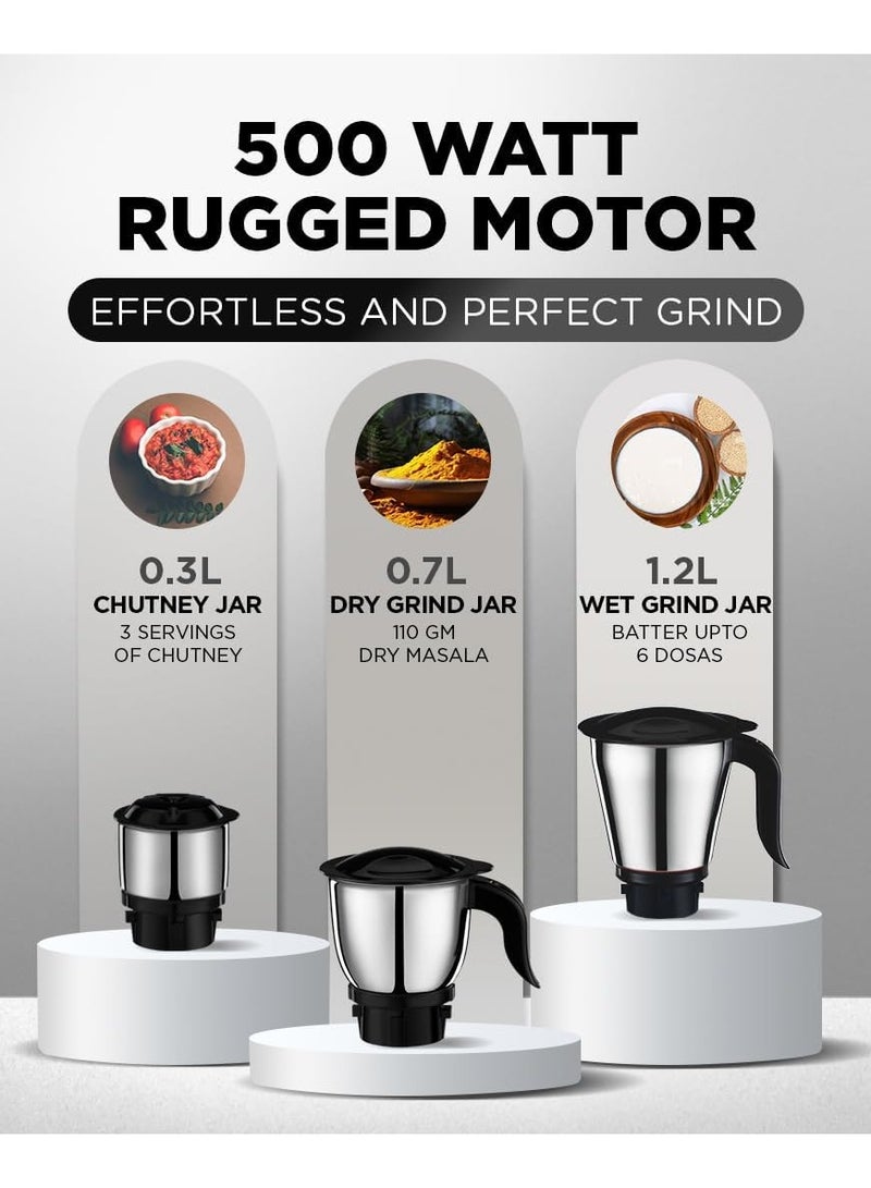 Preethi Tiara Mixer Grinder for Kitchen | Mixie | 3 Stainless Steel Jars (0.3L, 0.7L and 1.2L) 1.2 L 500 W Tiara grey - Image 2