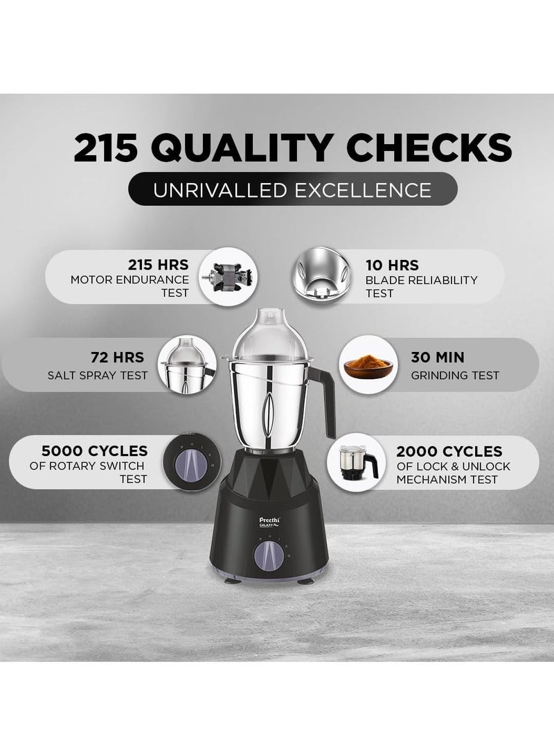 Preethi Galaxy Plus Mixer Grinder for Kitchen - 4 Jars Mixie (3 Stainless Steel Jars+1 Super Extractor Juicer Jar), Flexi lids, Vega W5 Motor 750 W MG250 Black - Image 5