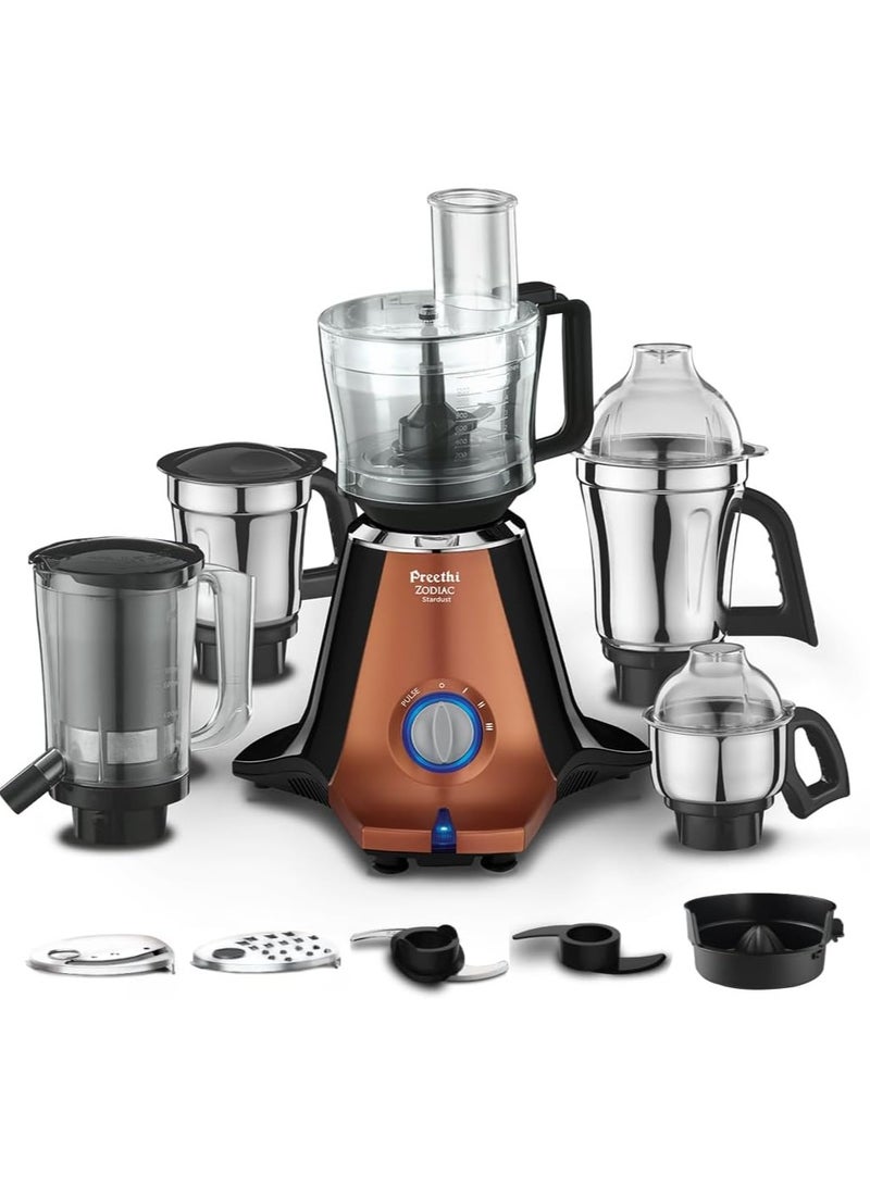 Preethi Zodiac Stardust Mixer Grinder for Kitchen, 5 Jars Mixie (3 Stainless steel Jars +1 Juicer Jar+1 Master Chef Plus Food processor Jar) 1.5 L 750 W MG265 Black/Copper - Image 1