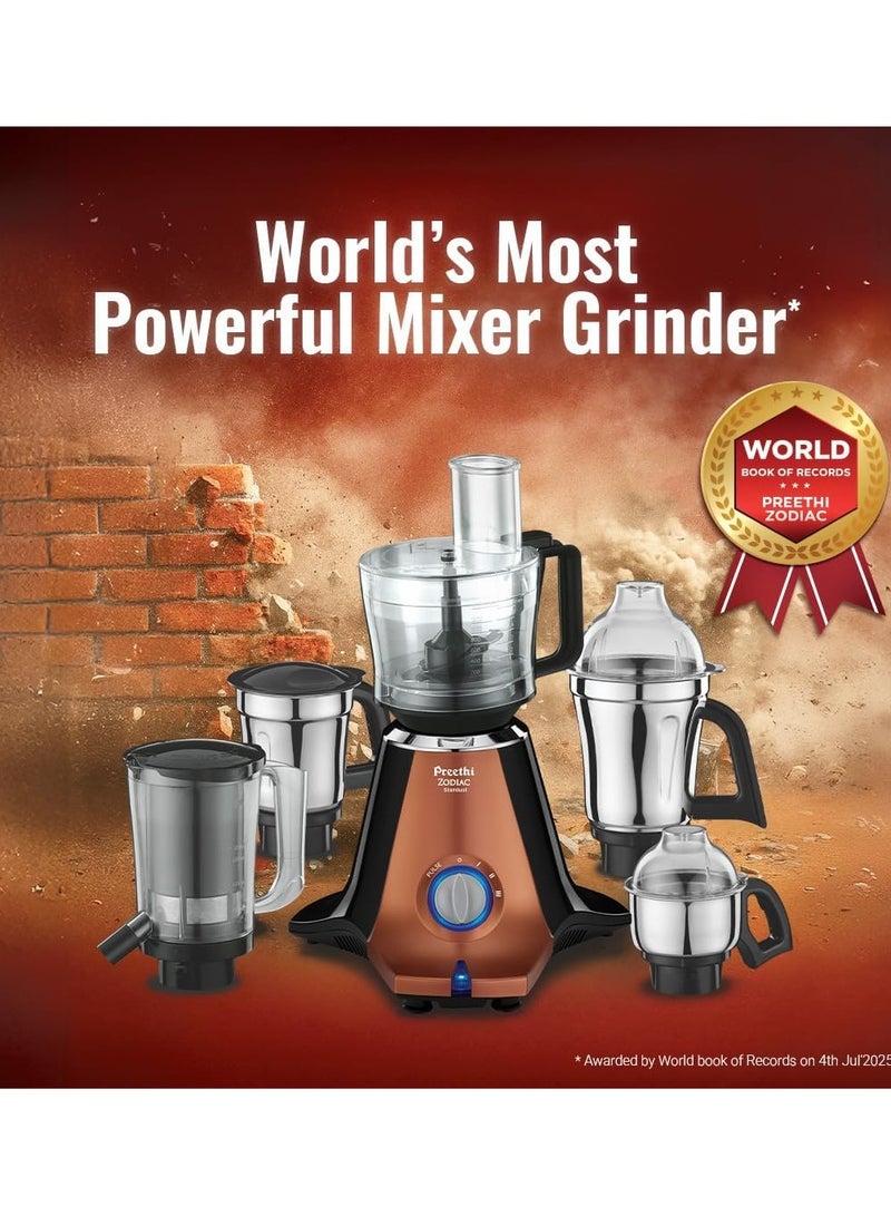 Preethi Zodiac Stardust Mixer Grinder for Kitchen, 5 Jars Mixie (3 Stainless steel Jars +1 Juicer Jar+1 Master Chef Plus Food processor Jar) 1.5 L 750 W MG265 Black/Copper - Image 3