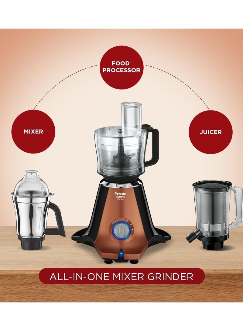Preethi Zodiac Stardust Mixer Grinder for Kitchen, 5 Jars Mixie (3 Stainless steel Jars +1 Juicer Jar+1 Master Chef Plus Food processor Jar) 1.5 L 750 W MG265 Black/Copper - Image 5