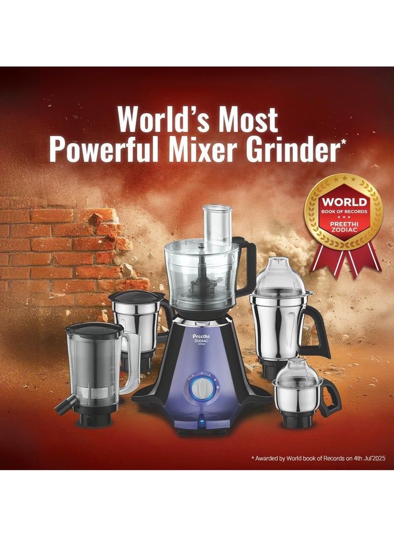 Preethi Zodiac Glitter Mixer Grinder, 5 Jars (3 Stainless steel Jars +1 Juicer Jar+1 Master Chef Plus Food processor Jar) 1.5 L 750 W MG264 Black/ Lavender - Image 2