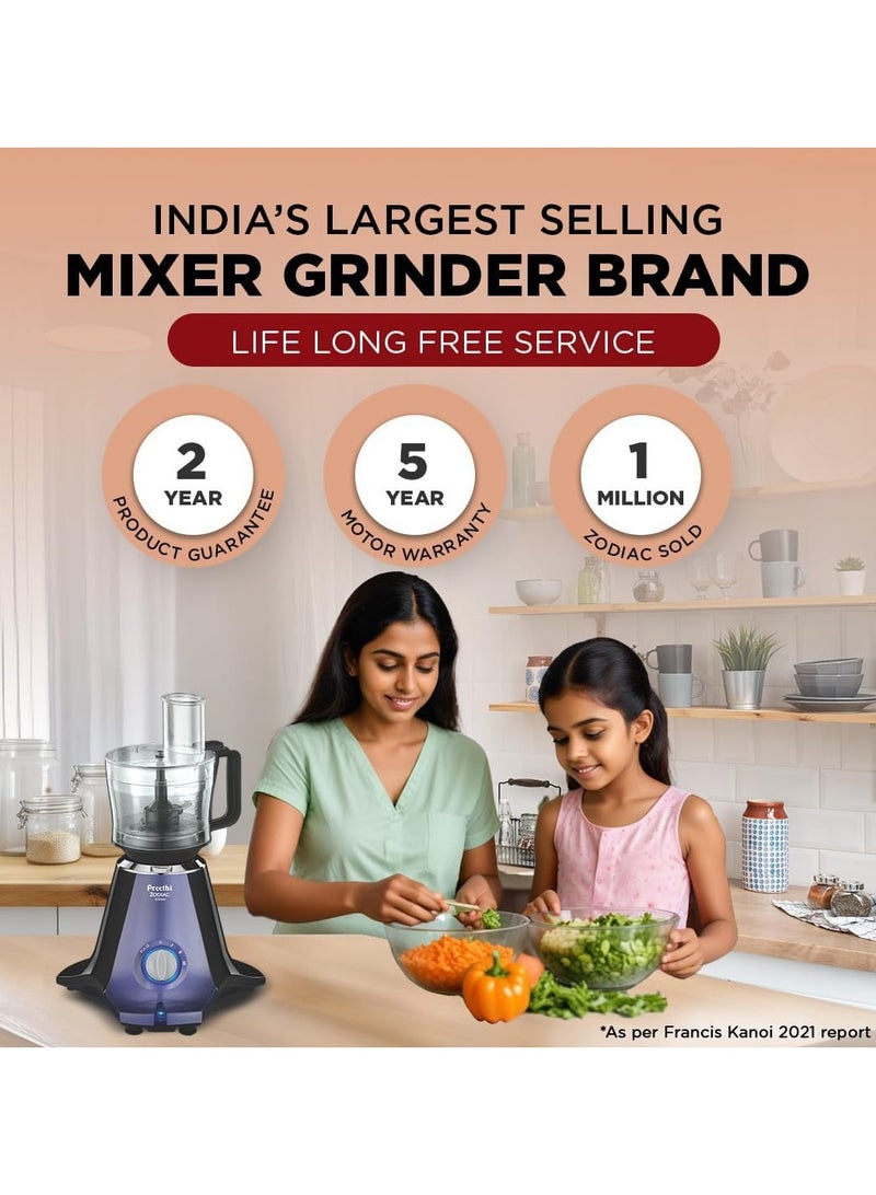 Preethi Zodiac Glitter Mixer Grinder, 5 Jars (3 Stainless steel Jars +1 Juicer Jar+1 Master Chef Plus Food processor Jar) 1.5 L 750 W MG264 Black/ Lavender - Image 5