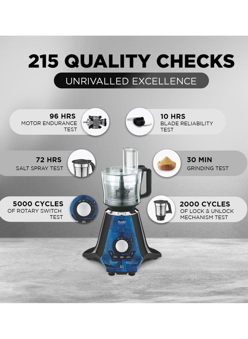 Preethi Zodiac 2.0 Mixer Grinder for Kitchen, 4 Jars Mixie - 2 Stainless steel Jars, Super Extractor Juicer Jar & Master Chef Food Processor Jar, 1.5 L 1000 W MG255 Black/ Blue - Image 3