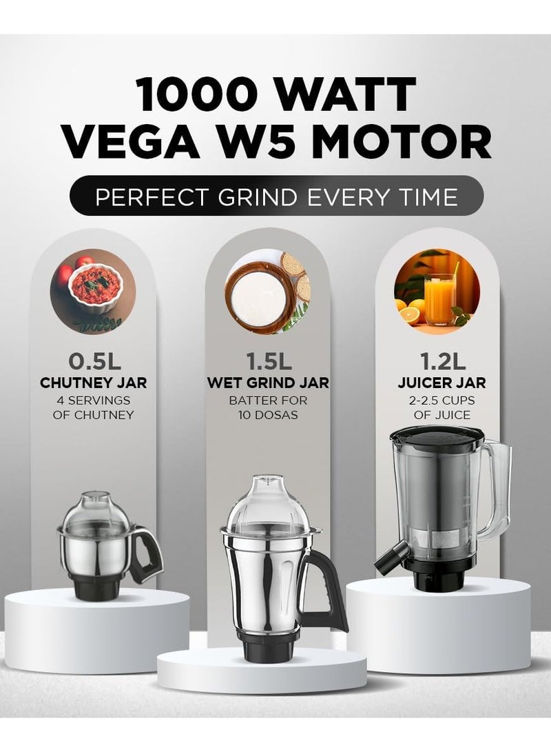 Preethi Zodiac 2.0 Mixer Grinder for Kitchen, 4 Jars Mixie - 2 Stainless steel Jars, Super Extractor Juicer Jar & Master Chef Food Processor Jar, 1.5 L 1000 W MG255 Black/ Blue - Image 4