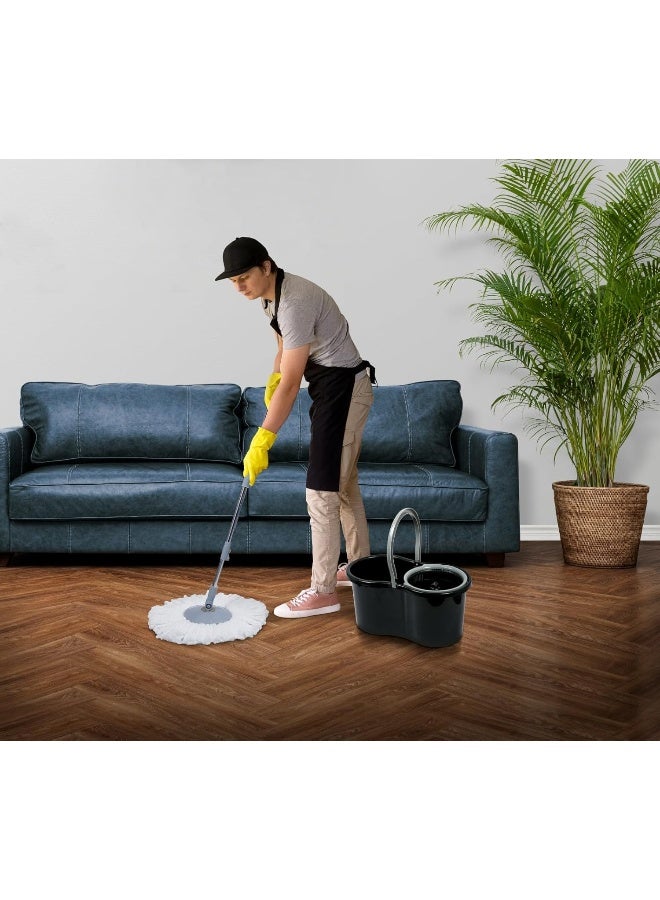 اسكيوب مجموعة ممسحة دوارة 360 درجة مع إعادة تعبئة إضافية، مقبض قابل للتمديد، رأس ممسحة من الألياف الدقيقة مع صمام تصريف 25 لتر - Image 2