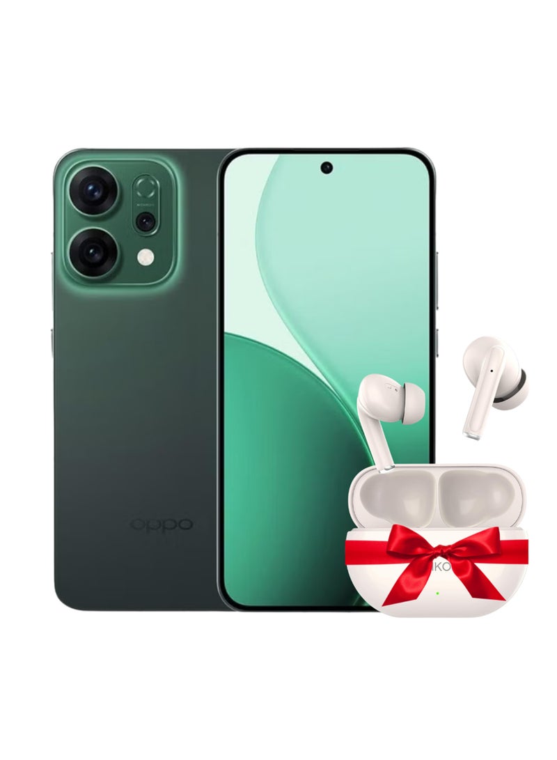 أوبو هاتف رينو 14 F 5G ثنائي الشريحة باللون الأخضر المتلألئ 12 جيجابايت رام 512 جيجابايت مع هدية SHKOD AirLits1 Pro - النسخة الشرق أوسطية