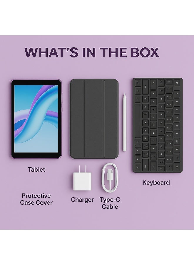 Oteeto TAB 8 – 8-Inch IPS Display | 8 GB RAM + 512 GB ROM | Android 13 | Octa-Core 1.8 GHz | 13 MP + 5 MP Dual Camera | 5000 mAh Battery | Dual SIM + 5G Connectivity | Free Keyboard + Case + OTG + Screen Protector - Purple - Image 3