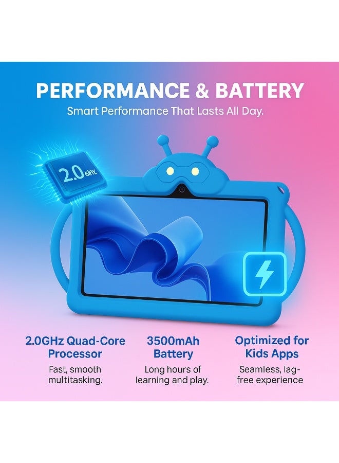 أوتيتو تاب 72 للأطفال – شاشة IPS بحجم 7.0 بوصة، 6 جيجابايت RAM + 128 جيجابايت تخزين، أندرويد، واي فاي، بطارية 3500 مللي أمبير، غلاف EVA مضاد للصدمات – جهاز تعليمي للأطفال - أزرق - Image 3