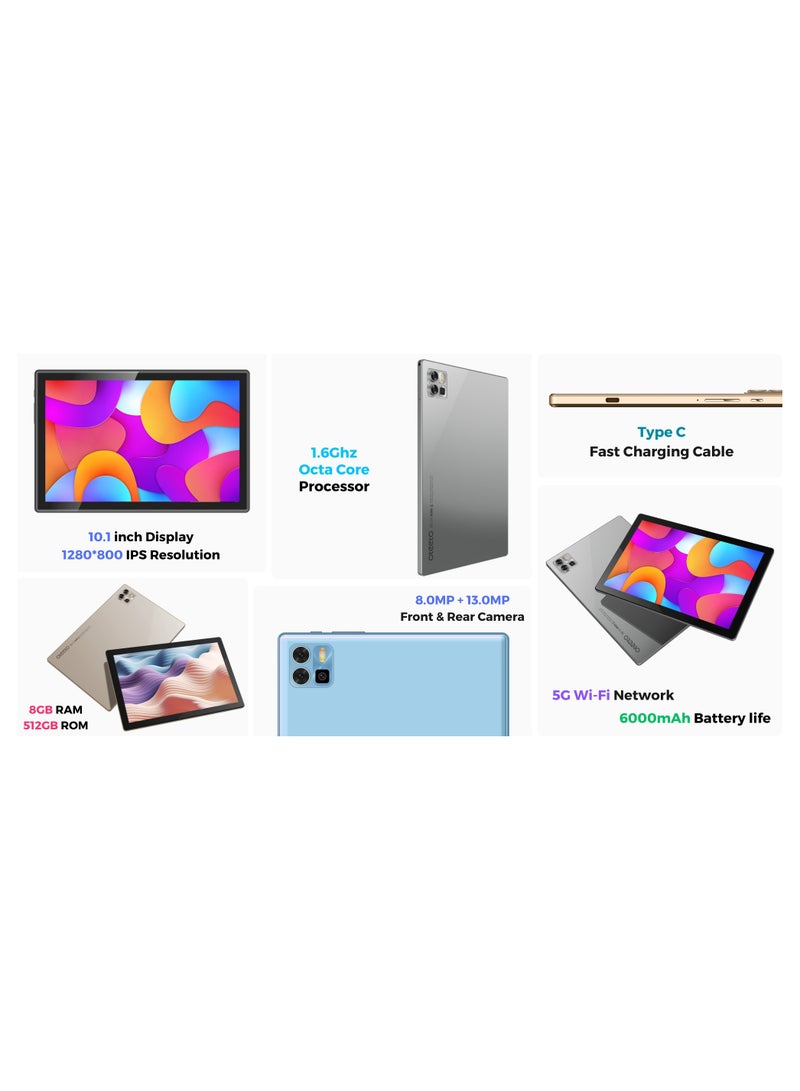 Oteeto TAB 12 Pro/ 5G Network/8GB RAM + 512GBG ROM/5G Wifi/6000 mAh/8MP Front + 13MP Rear Camera/Quad Core Processor/Android 13/Includes Keyboard,Mouse,Touch Pen,OTG, Protect firm,Flip Cover - Blue - Image 5