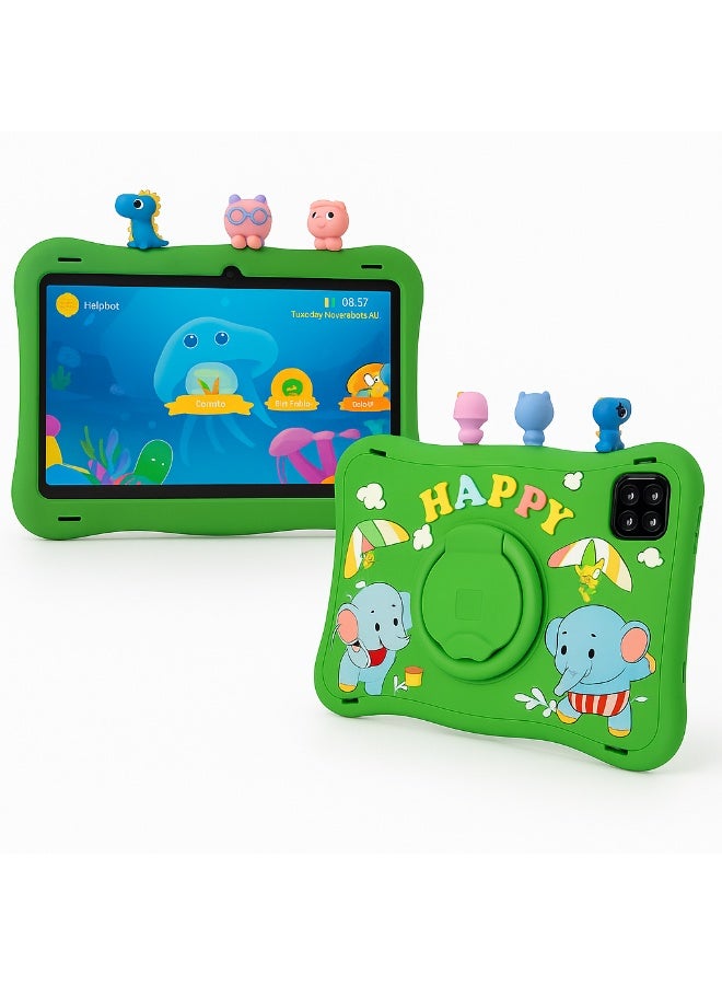 Oteeto TAB 10 Kids Tablet 10.1-Inch HD Display, Android 13, 6GB+128GB, 8000mAh, 4G LTE, Dual Camera, Shockproof Case with 5 Toys – Green - Image 1