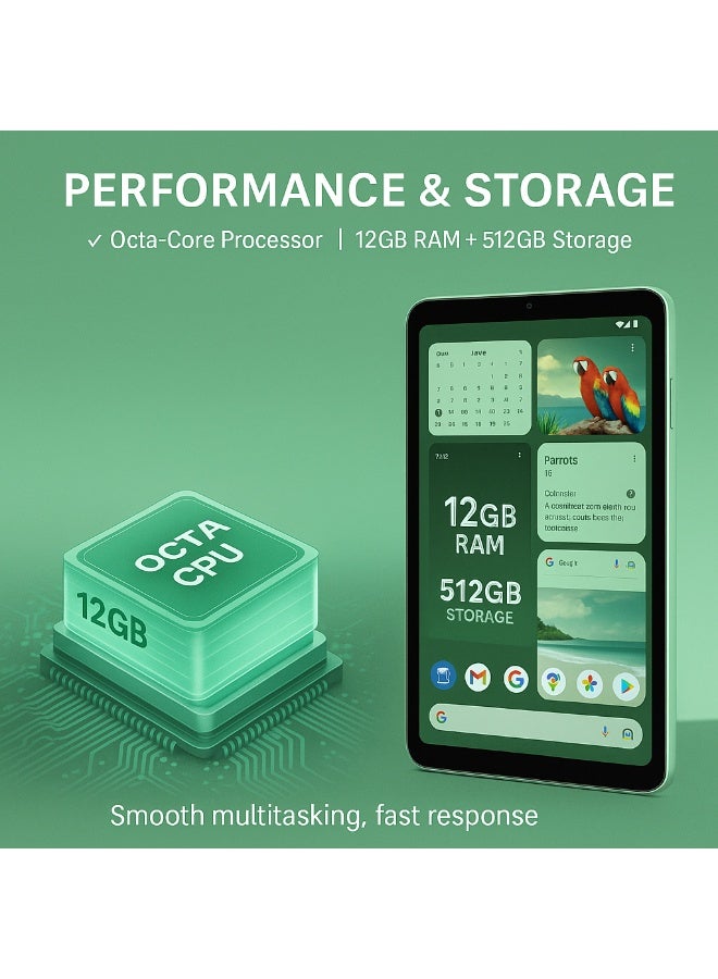 أوتيتو TAB 19 – 10.1-Inch Android 14 Tablet PC, 12GB RAM, 512GB ROM, Octa-Core, 13MP + 8MP Camera, 8000mAh, WiFi + Dual SIM – Green - Image 4