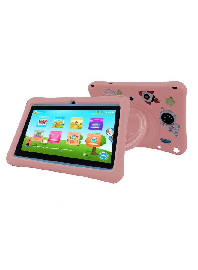 Oteeto K3 Kids Tablet 7-Inch HD Display | 4GB RAM + 128GB ROM | Android 13 | Dual Camera (2MP + 5MP) | 5G WiFi | EVA Protective Case with Free Lanyard, Bracelet And Stickers - Pink - Image 1