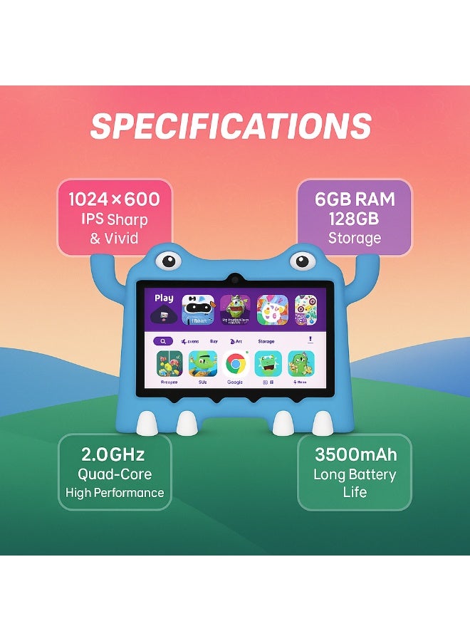 Oteeto Tab 73 Kids Tablet – 7.0-Inch IPS Display | 6GB RAM + 128GB ROM | 2.0GHz Quad-Core | 3500mAh Battery | WiFi | Android 13 | Shockproof EVA Case - Blue - Image 2