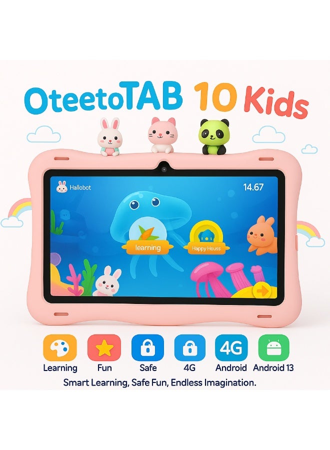 Oteeto TAB 10 Kids Tablet 10.1-Inch HD Display, Android 13, 6GB+128GB, 8000mAh, 4G LTE, Dual Camera, Shockproof Case with 5 Toys – Pink - Image 4