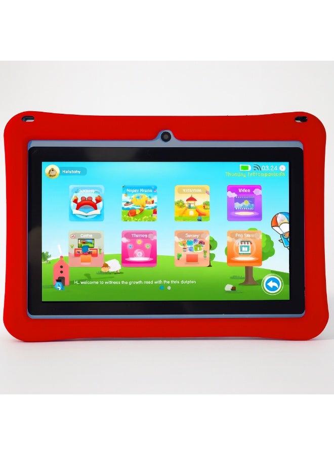 Oteeto K3 Kids Tablet 7-Inch HD Display | 4GB RAM + 128GB ROM | Android 13 | Dual Camera (2MP + 5MP) | 5G WiFi | EVA Protective Case with Free Lanyard, Bracelet And Stickers - Red - Image 4