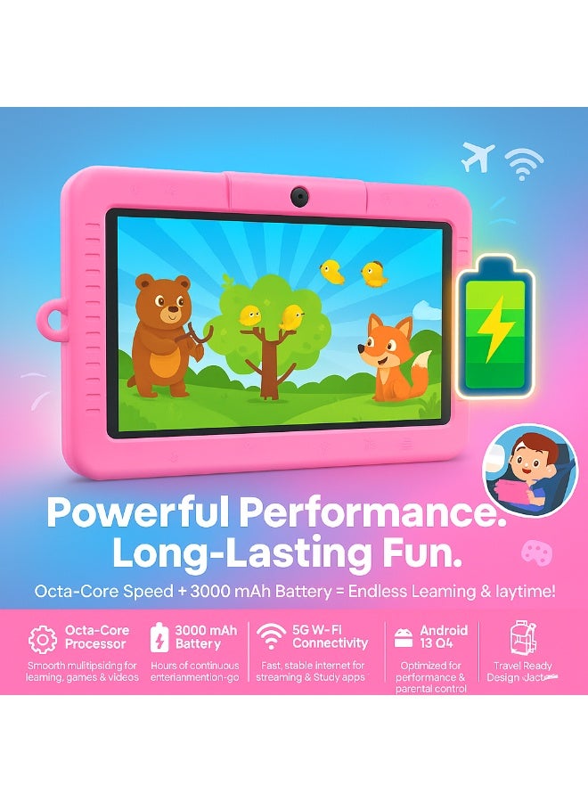 أوتيتو TAB 5 Kids Tablet – 7-Inch IPS Display, 4GB RAM + 128GB ROM, Android 13, Octa-Core, 5G Wi-Fi, 3000 mAh Battery with Cute Doll Gift - Pink - Image 4