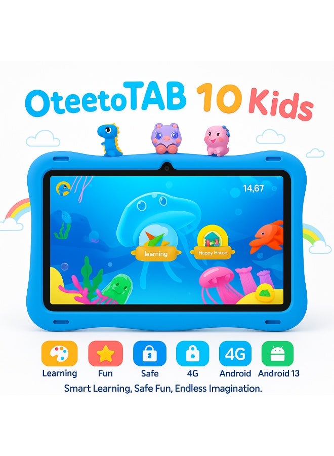Oteeto TAB 10 Kids Tablet 10.1-Inch HD Display, Android 13, 6GB+128GB, 8000mAh, 4G LTE, Dual Camera, Shockproof Case with 5 Toys – Blue - Image 4