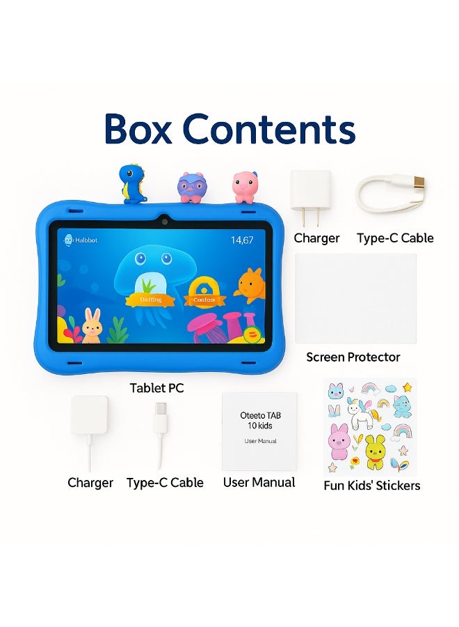 Oteeto TAB 10 Kids Tablet 10.1-Inch HD Display, Android 13, 6GB+128GB, 8000mAh, 4G LTE, Dual Camera, Shockproof Case with 5 Toys – Blue - Image 5