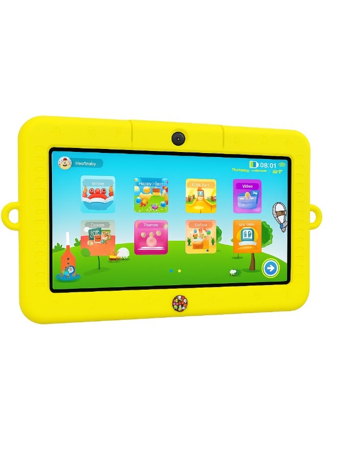 Oteeto TAB 5 Kids Tablet – 7-Inch IPS Display, 4GB RAM + 128GB ROM, Android 13, Octa-Core, 5G Wi-Fi, 3000 mAh Battery with Cute Doll Gift - Yellow - Image 1