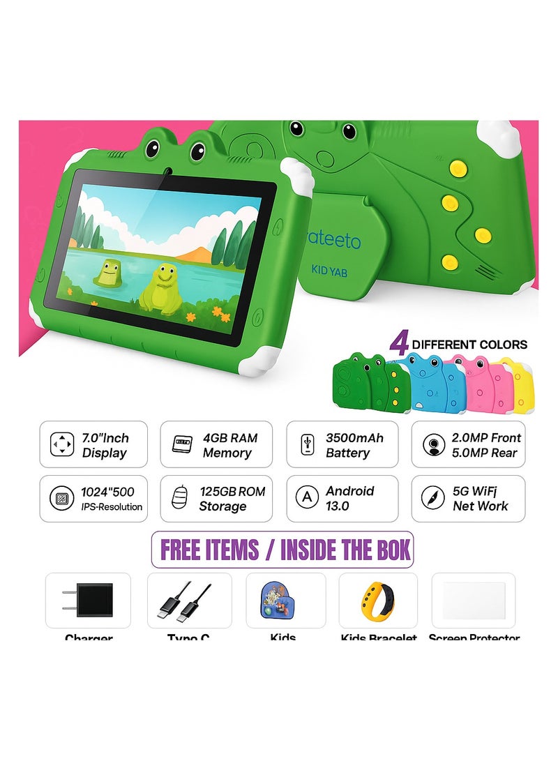 Oteeto TAB 6 Kids Tablet, 7-Inch IPS LCD, 4GB RAM 128GB ROM, Android 13, Dual Camera - Black/Green - Image 5