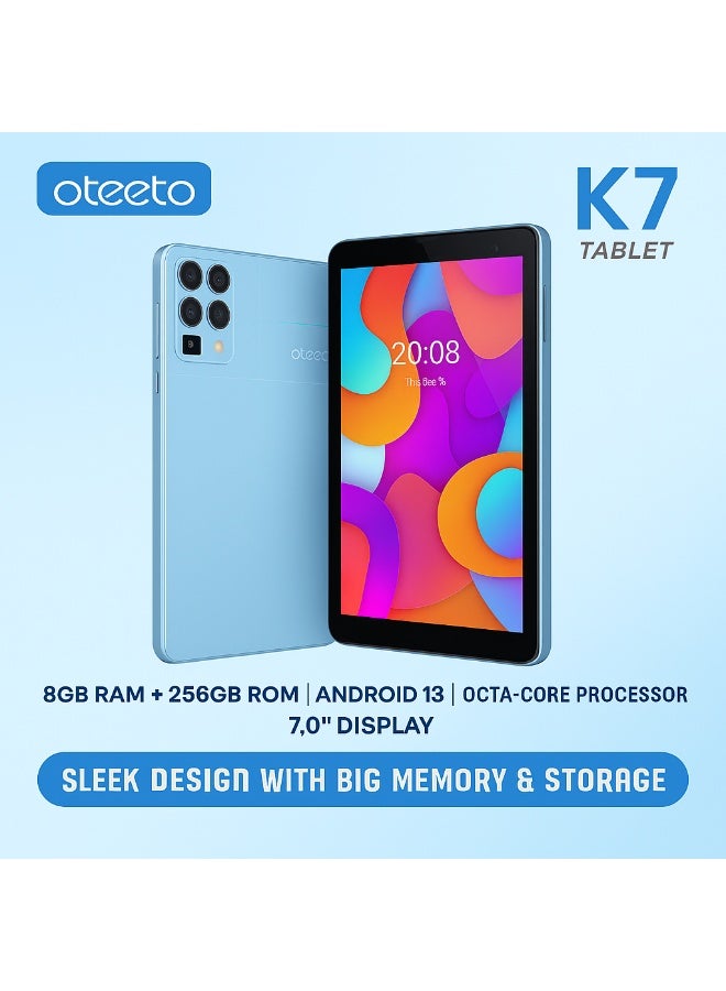Oteeto K7 7-Inch Android 13 Tablet, 8GB RAM, 256GB ROM, Octa-Core Processor, 8MP + 5MP Dual Camera, 3500mAh Battery, WiFi, Sleek Design – Gold - Image 2