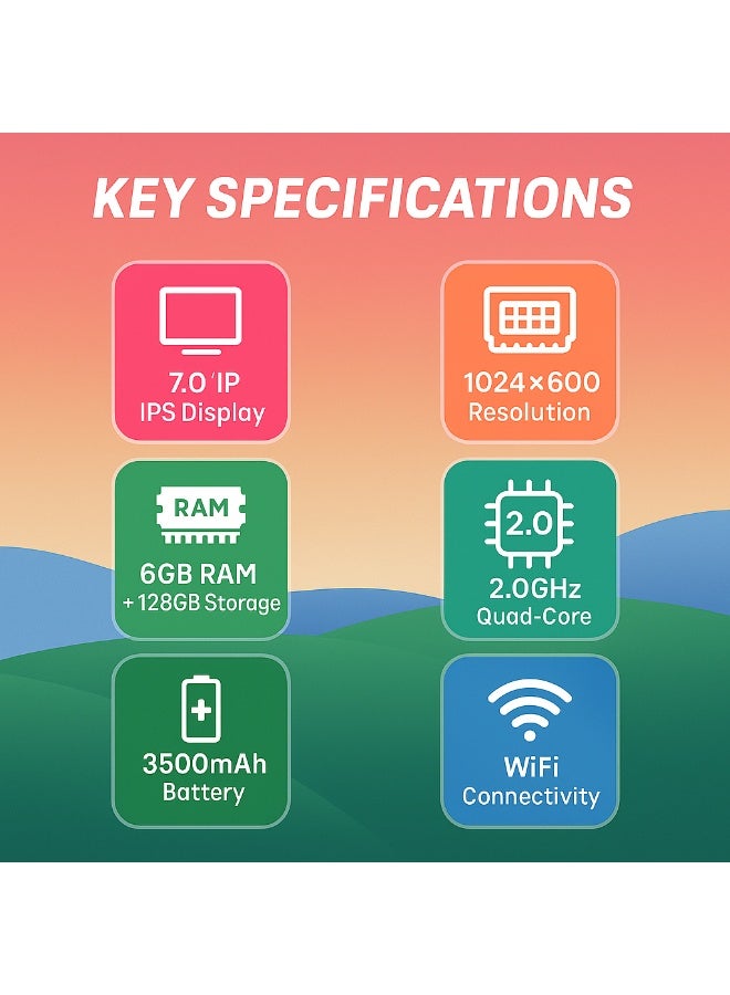 Oteeto Tab 73 Kids Tablet – 7.0-Inch IPS Display | 6GB RAM + 128GB ROM | 2.0GHz Quad-Core | 3500mAh Battery | WiFi | Android 13 | Shockproof EVA Case - Red - Image 3