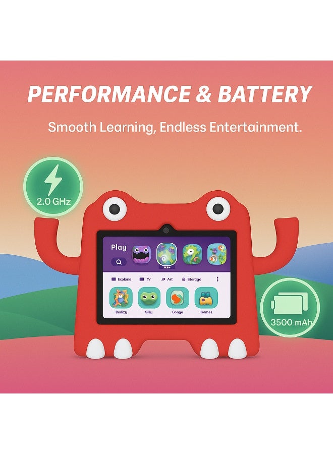 Oteeto Tab 73 Kids Tablet – 7.0-Inch IPS Display | 6GB RAM + 128GB ROM | 2.0GHz Quad-Core | 3500mAh Battery | WiFi | Android 13 | Shockproof EVA Case - Red - Image 4