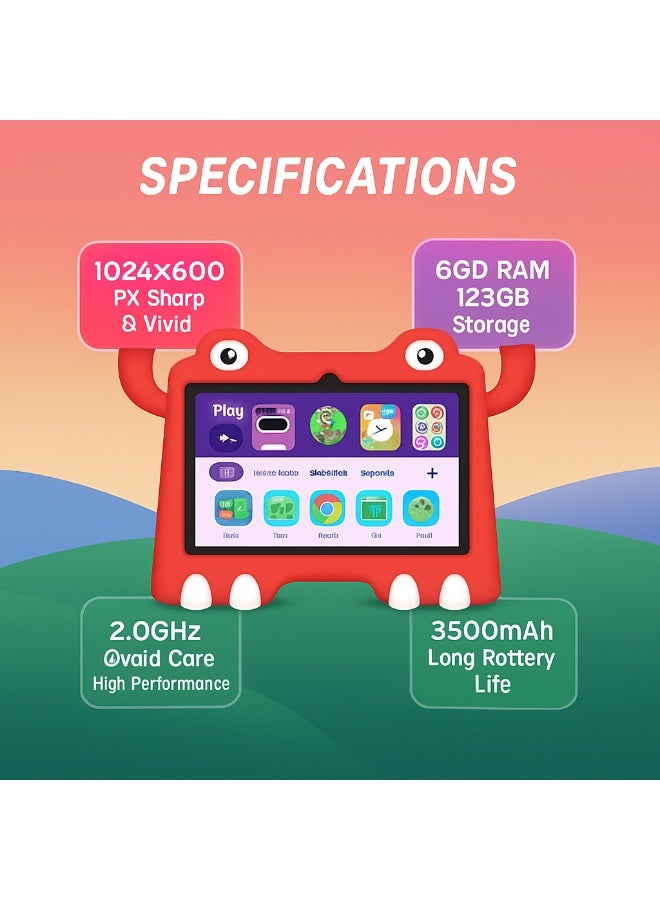 Oteeto Tab 73 Kids Tablet – 7.0-Inch IPS Display | 6GB RAM + 128GB ROM | 2.0GHz Quad-Core | 3500mAh Battery | WiFi | Android 13 | Shockproof EVA Case - Red - Image 2