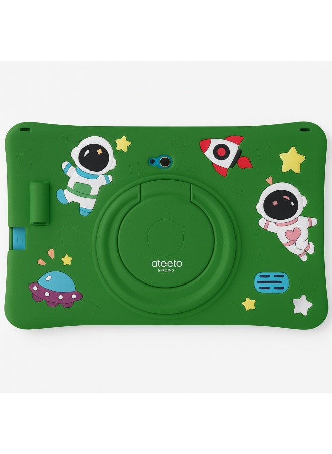 Oteeto K3 Kids Tablet 7-Inch HD Display | 4GB RAM + 128GB ROM | Android 13 | Dual Camera (2MP + 5MP) | 5G WiFi | EVA Protective Case with Free Lanyard, Bracelet And Stickers - Green - Image 2