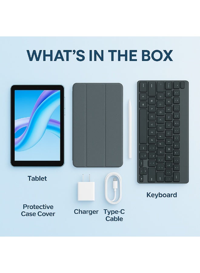 Oteeto TAB 8 – 8-Inch IPS Display | 8 GB RAM + 256 GB ROM | Android 13 | Octa-Core 1.8 GHz | 13 MP + 5 MP Dual Camera | 5000 mAh Battery | Dual SIM + 5G Connectivity | Free Keyboard + Case + OTG + Screen Protector - Blue - Image 3