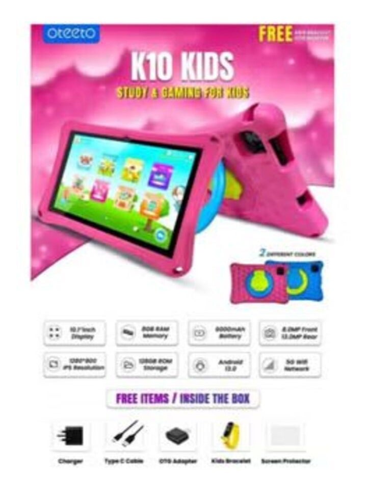 Oteeto K10 Kid's 5G WI-FI Android Tablet 8-Inch Display, 8GB RAM, 256GB Storage, 6000mAh Battery,8MP Front+13 MP Rear Camera , Children Watch - (Gray+Pink) - Image 5