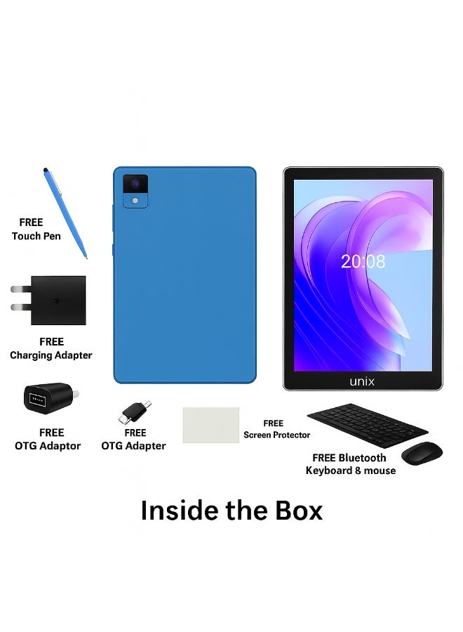 Oteeto TAB16 Android 14 Tablet | 10.1-Inch HD IPS Display | 8GB RAM + 512GB Storage | 6000mAh Battery | Dual Camera | 5G Wi-Fi + SIM Support | Type-C Fast Charging | With FREE Keyboard, Mouse, Touch Pen, Case And Screen Protector - Blue - Image 4
