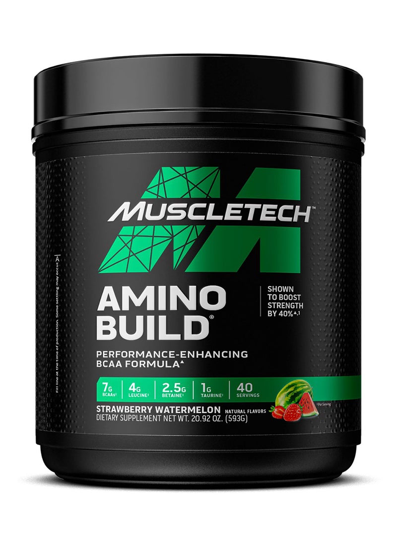 MuscleTech Amino Build Performance-Enhancing BCAAs Formula - Shown To Boost Strength By 40, 7G BCAAs, 4G Leucine, 2.5G Betadine, 1G Taurine, 40 Servings, Strawberry Watermelon Natural Flavors, Dietary Supplement, Net Wt. 20.92 Oz. (593G) - Image 1