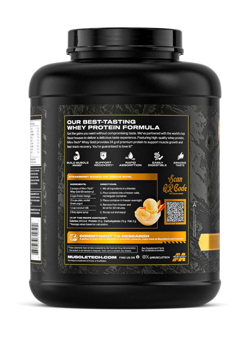 MuscleTech Nitro-Tech Whey Gold Gourmet Whey Protein Powder, Strawberry Flavor, 24g Protein, 3g Carbs & 2g Fat per Serving for Muscle Recovery & Growth, 5.01 lbs (2.27 kg). - Image 3